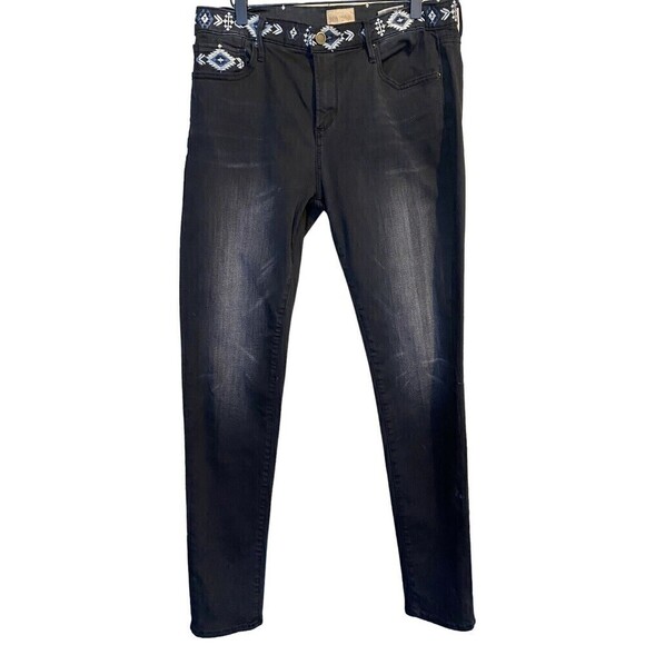 𝅺DRIFTWOOD Womens Jackie Embroidered Aztek Jeans Size 30 Black Distressed - Picture 1 of 10